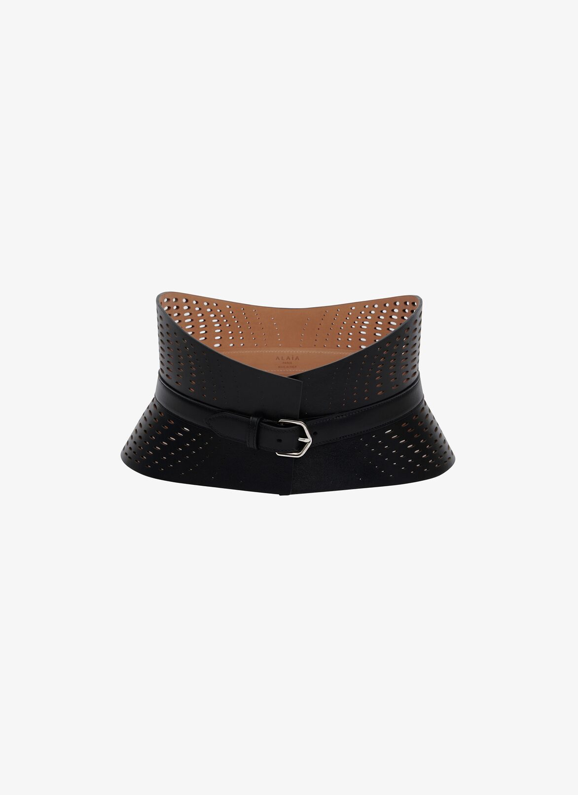 Neo Bustier Belt in optical perfo lux calfskin ALAÏA BLACK NEO BUSTIER BELT IN OPTICAL PERFO LUX CALFSKIN